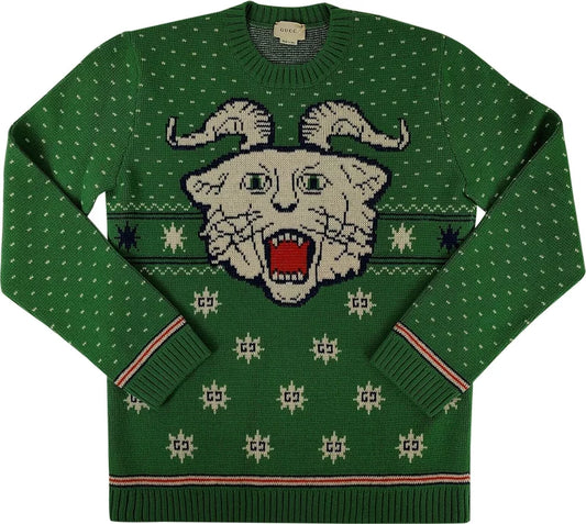 Gucci Tiger Jacquard Wool Blend Sweater 'Green'